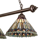 52"L Tiffany Jeweled Peacock 3 Lt Island Pendant
