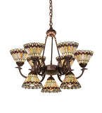 33"W Tiffany Jeweled Peacock 9 Lt Chandelier