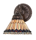 8"W Tiffany Jeweled Peacock Wall Sconce
