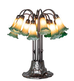 24"H Amber/Green Tiffany Pond Lily 12 Lt Table Lamp