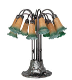 24"H Amber/Green Tiffany Pond Lily 12 Lt Table Lamp