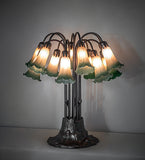 24"H Amber/Green Tiffany Pond Lily 12 Lt Table Lamp