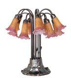 24"H Amber/Purple Tiffany Pond Lily 12 Lt Table Lamp