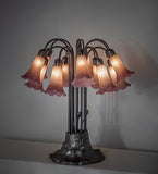 24"H Amber/Purple Tiffany Pond Lily 12 Lt Table Lamp