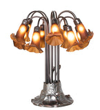 24"H Dark Amber Tiffany Pond Lily 12 Lt Table Lamp