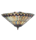 17"W Tiffany Jeweled Peacock Flushmount
