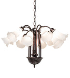 24"W White Tiffany Pond Lily 12 Lt Chandelier