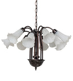 24"W White Tiffany Pond Lily 12 Lt Chandelier