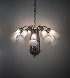 24"W White Tiffany Pond Lily 12 Lt Chandelier