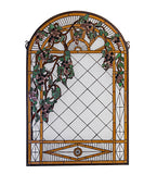 24"W X 36"H Grape Diamond Trellis Floral Stained Glass Window