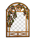 24"W X 36"H Grape Diamond Trellis Floral Stained Glass Window