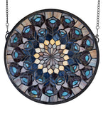 17"W X 17"H Tiffany Peacock Feather Medallion Stained Glass Window