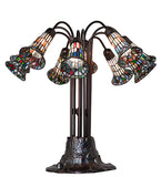 24"H Stained Glass Multicolored Pond Lily 10 Lt Table Lamp