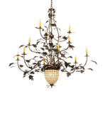 60"W Greenbriar Oak 12 Arm Chandelier