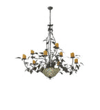 63"W Diamond & Jewel Oak Leaf 9 Arm Tiffany Chandelier
