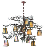 52"W Pine Branch Valley View 12 Lt Rustic Lodge Chandelier