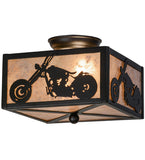 10"Sq Motorcycle Rustic Lodge Flushmount