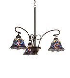 32"W Tiffany Peacock Feather 3 Lt Chandelier