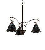 32"W Tiffany Peacock Feather 3 Lt Chandelier