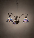 32"W Tiffany Peacock Feather 3 Lt Chandelier