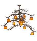 48"W Pine Branch Valley View 12 Lt Rustic Lodge Chandelier