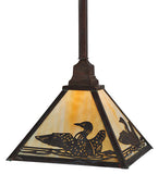 12"Sq Loon Wildlife Rustic Lodge Pendant