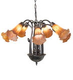 20"W Tiffany Amber Pond Lily 7 Lt Victorian Chandelier