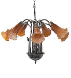 20"W Tiffany Amber Pond Lily 7 Lt Victorian Chandelier