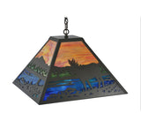 24"Sq Moose at Lake Wildlife Rustic Lodge Pendant