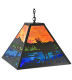 24"Sq Moose at Lake Wildlife Rustic Lodge Pendant