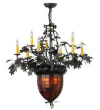 34"W Greenbriar Oak 9 Arm Chandelier