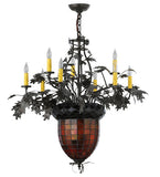 34"W Greenbriar Oak 9 Arm Chandelier