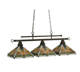 48"L Abilene 3 Lt Stained Glass Southwest Island/Billiard Pendant