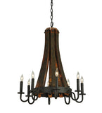 24"W Barrel Stave Madera 8 Lt Gothic Chandelier