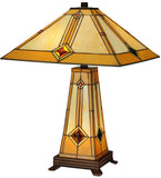 23"H Diamond Mission Lighted Base Stained Glass Table Lamp