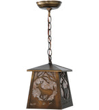 7"Sq Deer at Dawn Wildlife Rustic Lodge Mini Pendant
