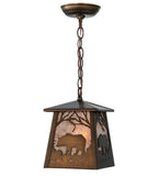 7"Sq Bear at Dawn Wildlife Rustic Lodge Mini Pendant