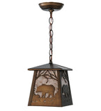 7"Sq Bear at Dawn Wildlife Rustic Lodge Mini Pendant