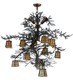 52"W Pine Branch Valley View 12 Lt W/Uplights Lodge Chandelier