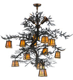 52"W Pine Branch Valley View 12 Lt W/Uplights Lodge Chandelier