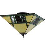 14"Sq Lodge Pinecone Ridge Stained Glass Flushmount