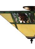 14"Sq Lodge Pinecone Stained Glass Flushmount