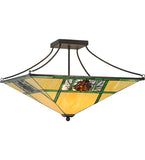 26"Sq Pinecone Ridge Stained Glass Semi-Flushmount