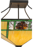 26"Sq Pinecone Stained Glass Semi-Flushmount