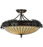 22"W Tiffany Greenbriar Oak Semi-Flushmount