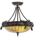 16"W Greenbriar Oak Lodge Stained Glass Semi-Flushmount
