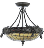 16"W Greenbriar Oak Lodge Stained Glass Semi-Flushmount