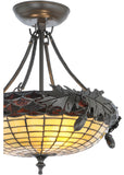 16"W Greenbriar Oak Lodge Stained Glass Semi-Flushmount