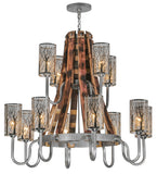 44"W Barrel Stave Winter Maple 12 Lt 2 Tier Lodge Chandelier
