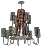 44"W Barrel Stave Winter Maple 12 Lt 2 Tier Lodge Chandelier